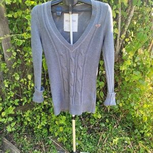 Hollister Women's Grey Cable Knit Sweater Sz L Rabbit Hair Blend Y2k Preppy Cozy